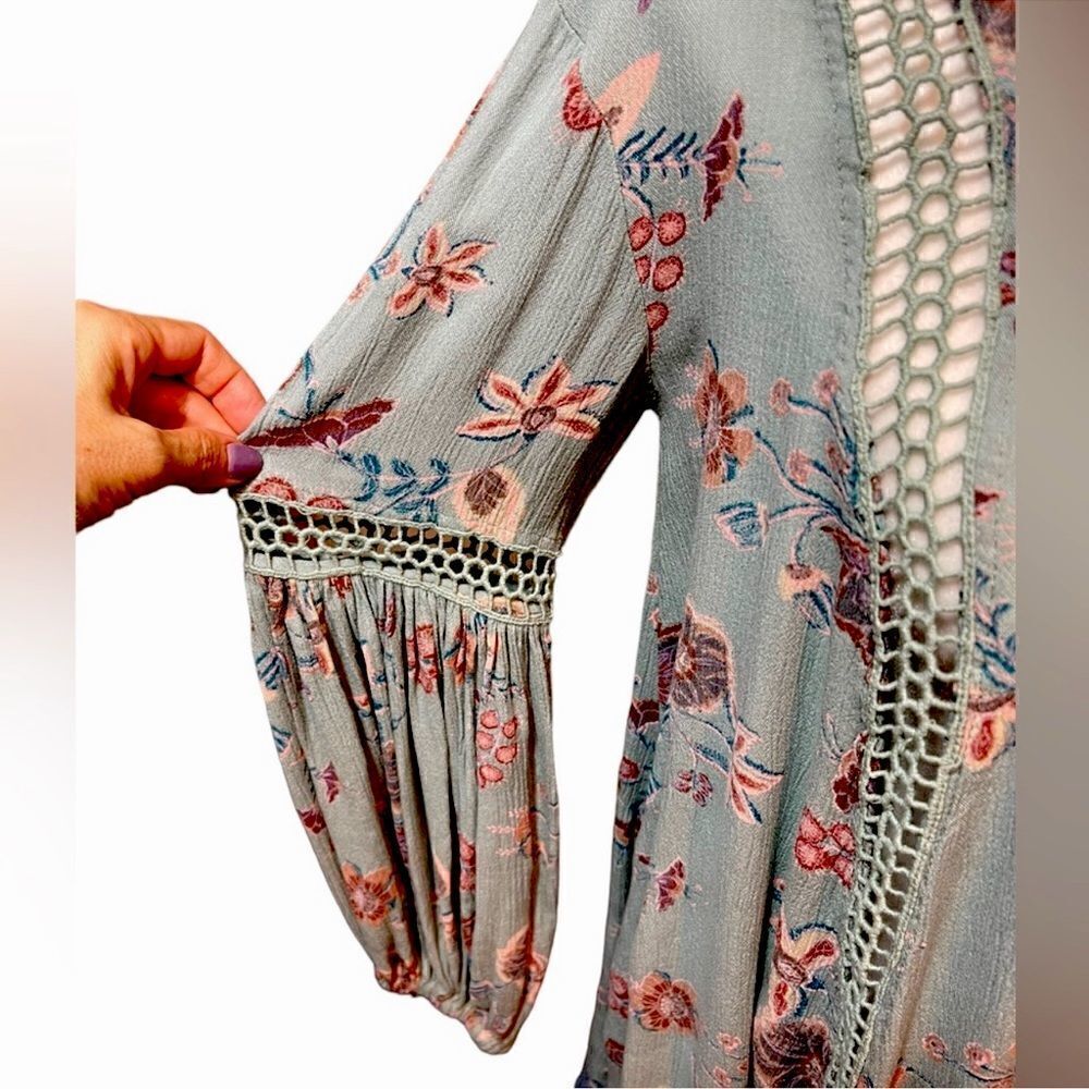 FREE PEOPLE Cottage Core floral 'Flow My Way' Mint V-Neck Tunic extra small - Picture 8 of 8